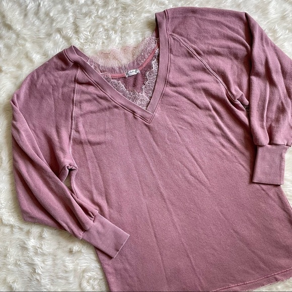 Free People Intimately FP Sweater Girl Talk Pullover Lounge Lace Pink XS - Picture 4 of 14